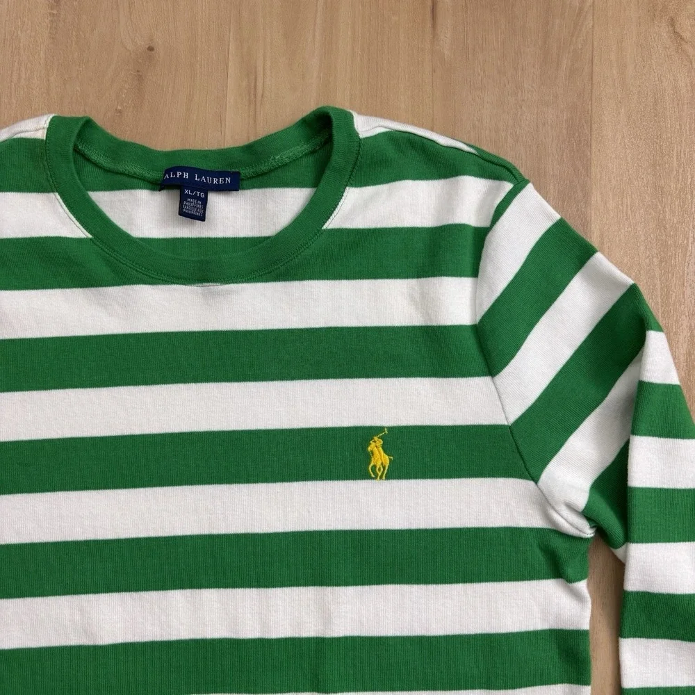 Ralph Lauren Girls Striped Long Sleeve Shirt XL Green And White - Picture 3 of 9